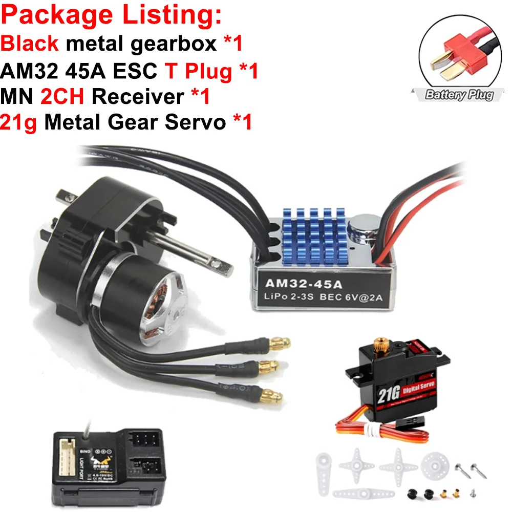 Volledig Metalen Versnellingsbak 2322 2600KV Borstelloze Motor AM32 45A ESC 21g Servo/2CH Ontvanger voor RC Auto Crawler MN82 MN78 MN168 MN99 MN98