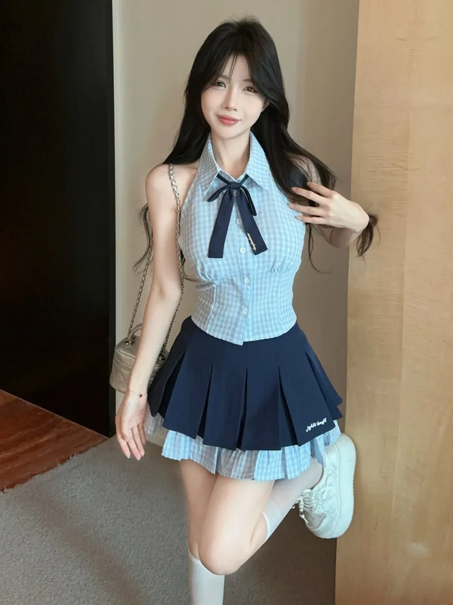 

Sweet Retro School orm Sle JK orm Svel Комплект одежды в клетку с высокой талией Неизопасная юбка для женщин