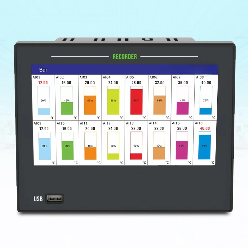 Touch screen data logger controller for voltage, temperature, and flow data logging test instruments