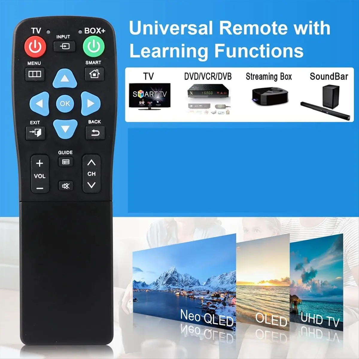[AAAE 2026] Universal Remote for Seniors, Elderly - Big Button, 2-Device Control, Learning Functions, TV, DVD, Streaming
