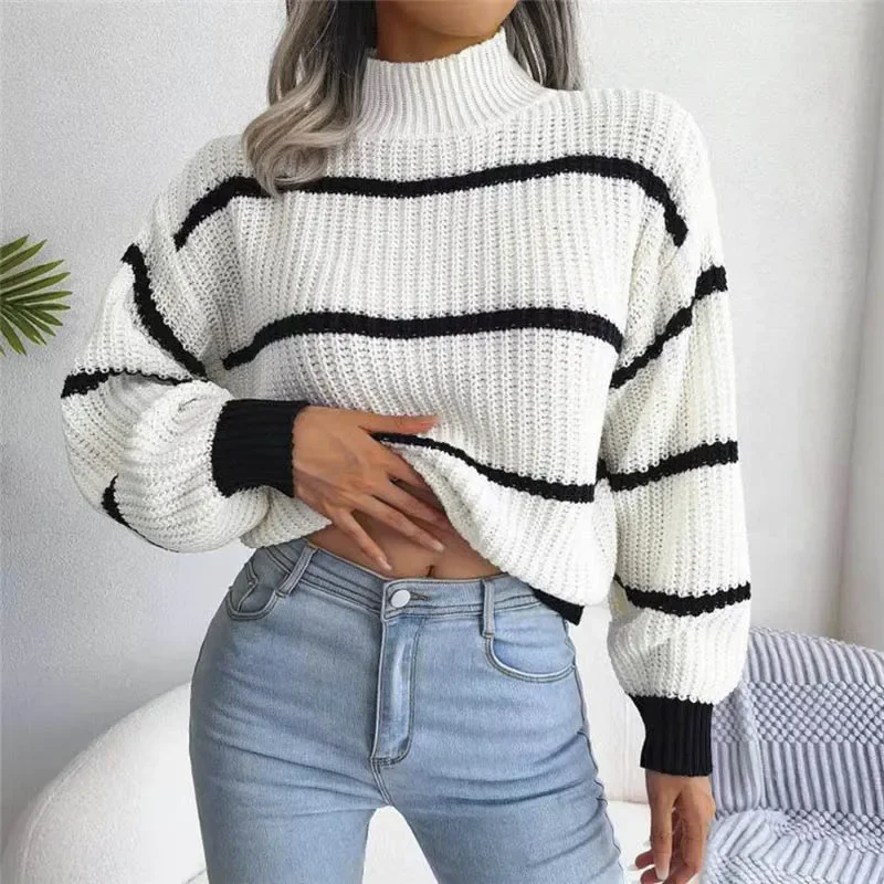 Fashion Women Sweaters 2025 Autumn Winter New Solid Color Long Sleeved Sweater Loose High Neck Warm Pullover Knitwears Tops