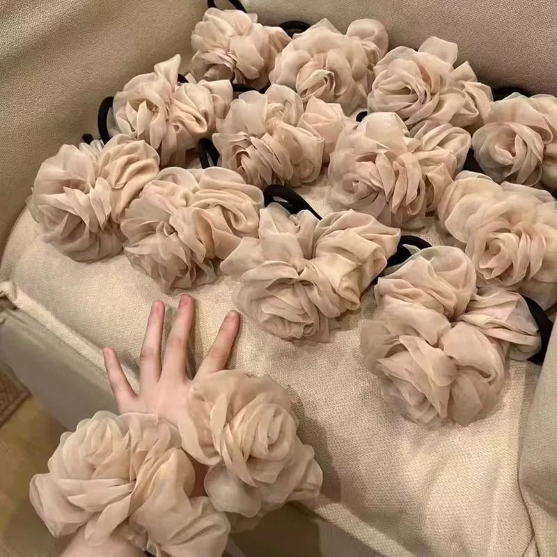 

Korean Style Gentle Atmosphere Gauze Rose Large Intestine Headband Female Heiress Internet Famous Tied Ponytail Hair Accessory