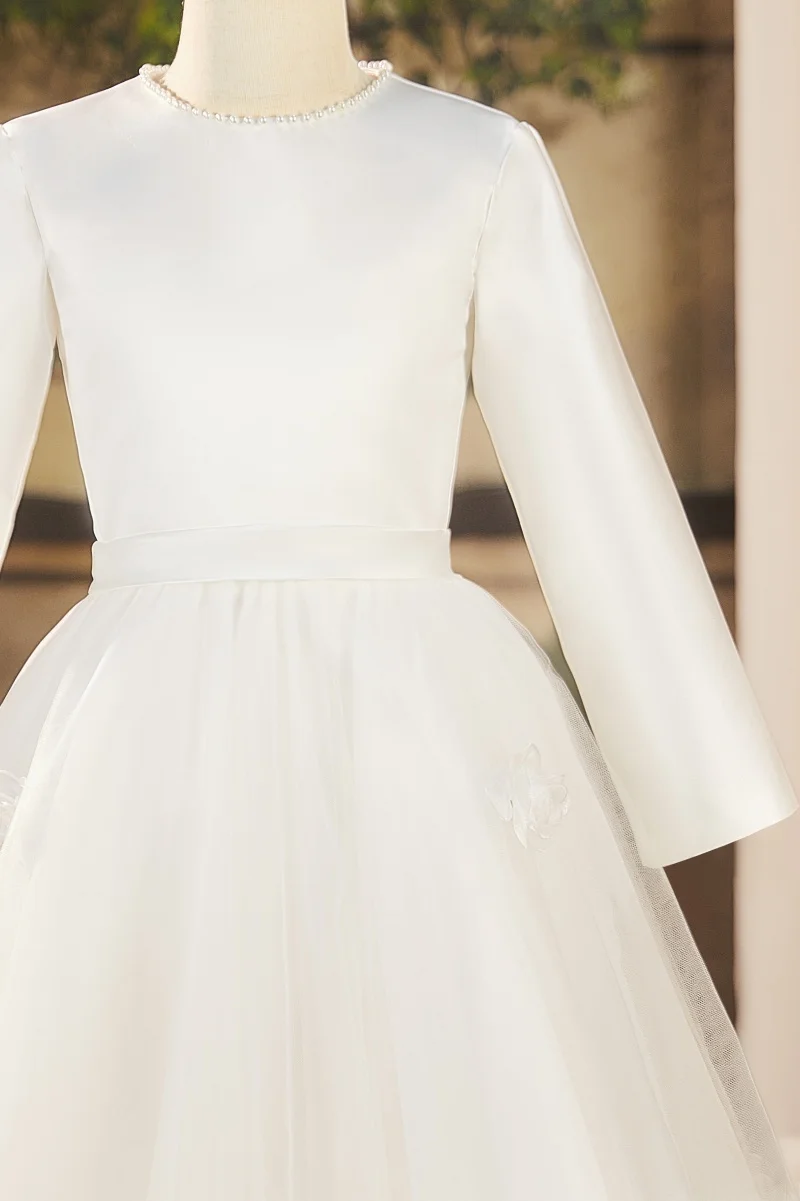 긴팔 소녀 드레스 공주 드레스 어린이 간단한 호스트 드레스 드레스 소녀 피아노 공연 공연 의류 봄