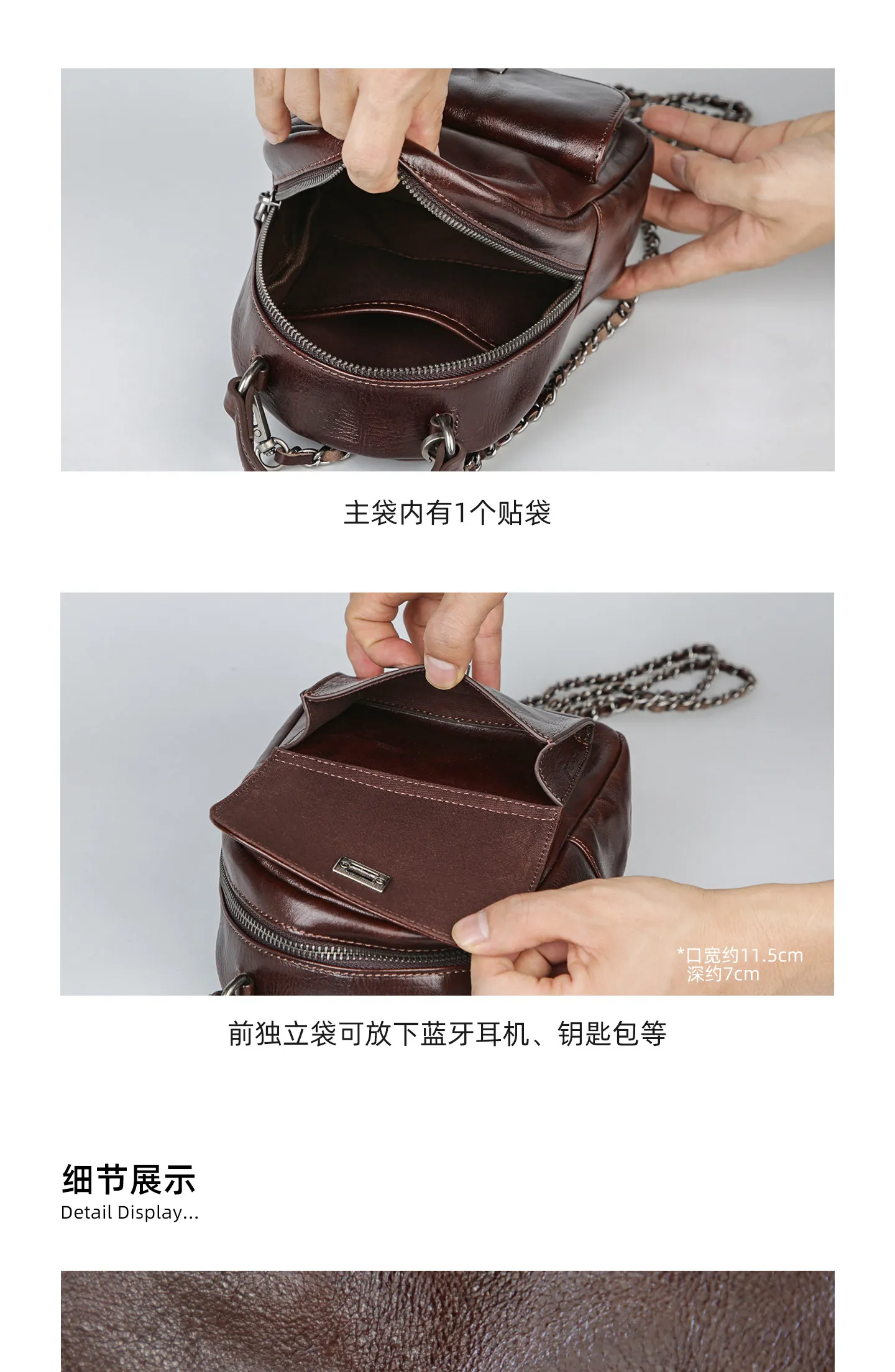Einfacher Vintage-Luxus-Rucksack aus Rindsleder für Damen, kleine modische Organizer-Tasche, handgefertigt, hochwertige Damen-Büchertasche aus echtem Leder – Detail 2