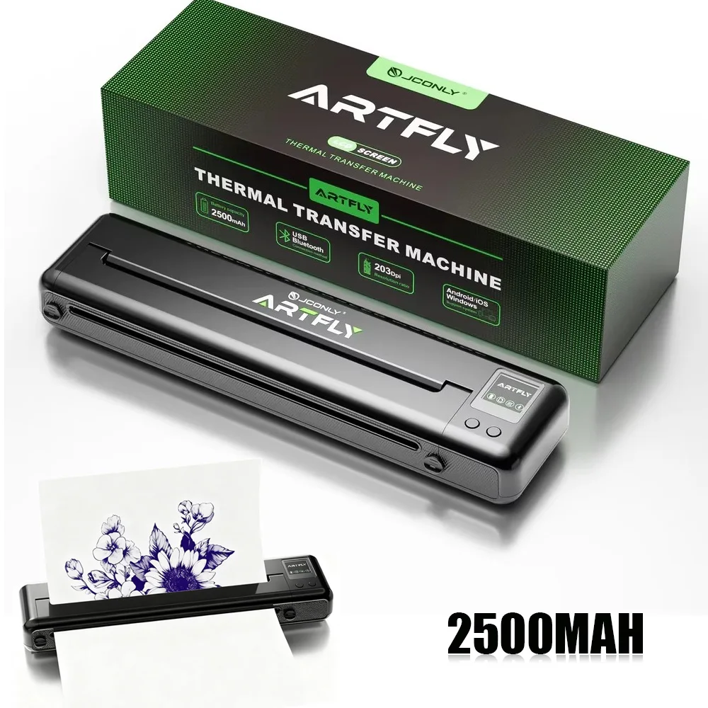 JCONLY Artfly طابعة استنسل الوشم اللاسلكية طابعة حرارية 2500MAH آلة نقل الوشم اللاسلكية مع توصيل بلوتوث