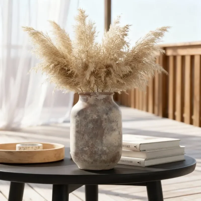 Simple Style Ceramic Vase with Reed Decoration for Home Living Room Desktop Ornament Craft