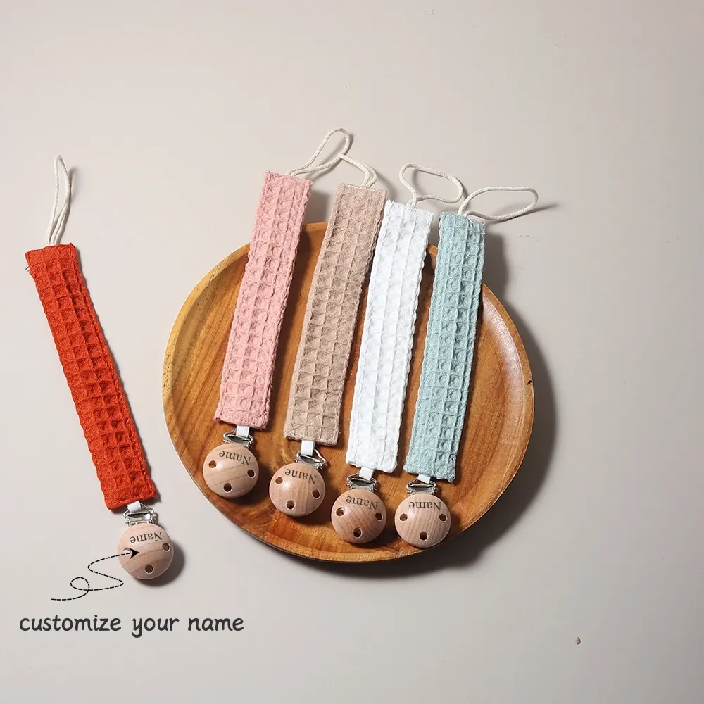 Personalize Pacifier Chain Baby Waffle Pattern Dropper-Proof Pacifier Leash, Safety Soother Clip Holder with Waffle Weave Fabric