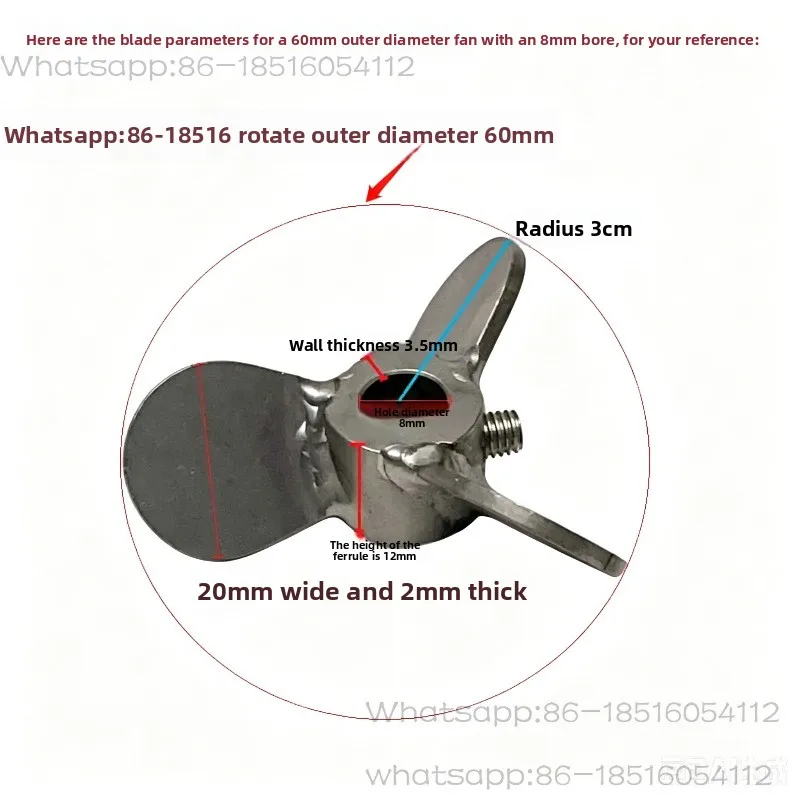 304 Stainless Steel Mixing Impeller Vertical Device, Three Blade Spiral Propeller Blade Mixing Shaft Coupling