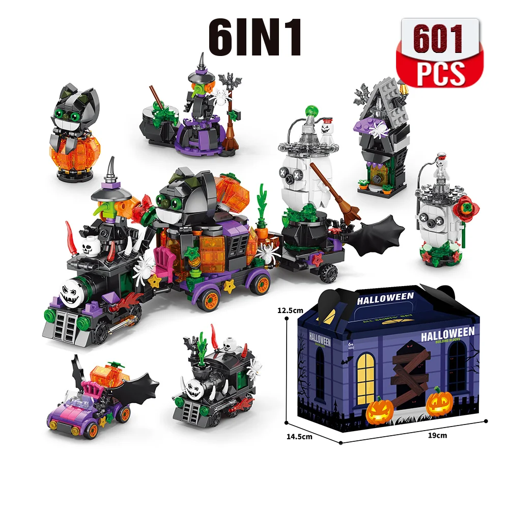 Nightmare Before Christmas Halloween  Haunted House and Ghost Train Building Blocks Set Creative Festival Toy Kit Gifts for Kids