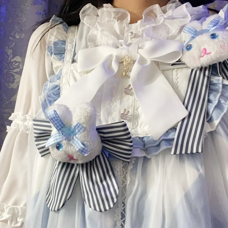 レトロバブルスリーブシャツ女性夏クリームロリータ半袖シフォンボトリングシャツとトップ蝶ネクタイは取り外し可能