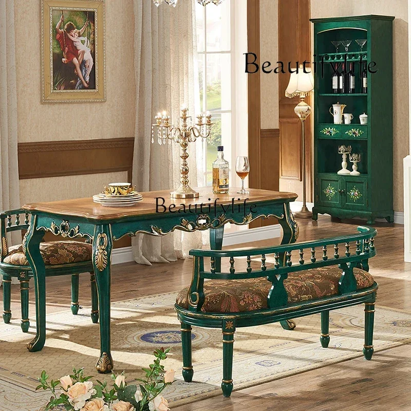 American-Style Solid Wood Dining Table and Chair Rectangular Small Apartment Coffee Shop Small Square Table Combination