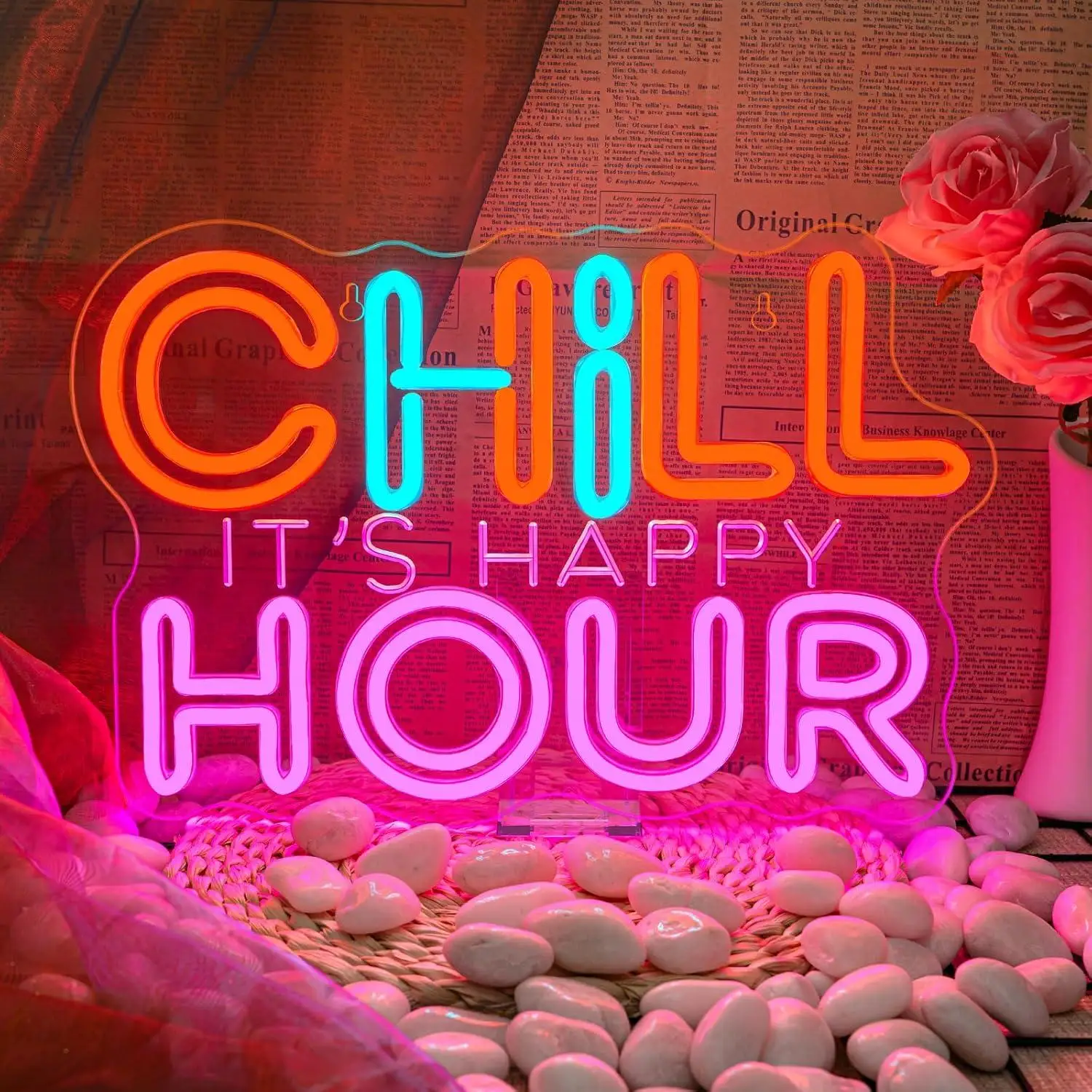 

Chill It Is Happy Hour Neon Sign USB Dimmable LED Light for Bar Game Room Dorm Party Aesthetic Wall Decor Special Gifts