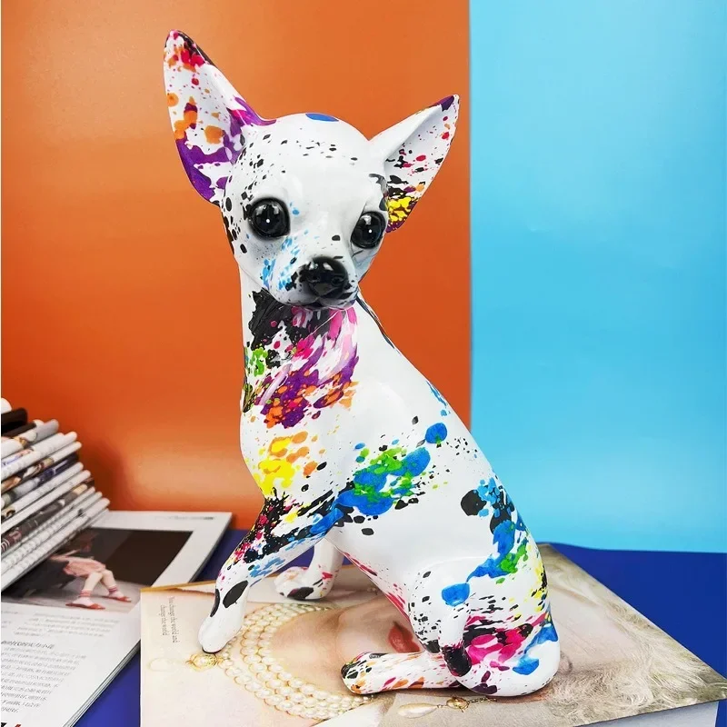 

Creative Color Chihuahua Dog Statue Resin Sculpture Crafts Simple Living Room Ornaments Home Office Store Decors Decorations