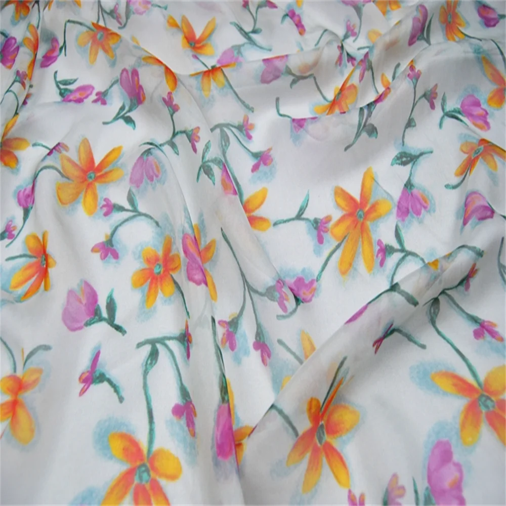 Newest Lovely Style Printing Nice Color Floral Design Popular Soft Feeling Material Silk Chiffon Fabric for Summer Women Dress