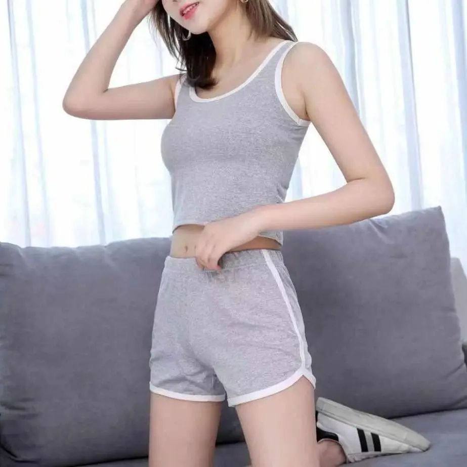 Summer new slim fit outdoor vest+shorts sports suit casual home dance yoga suit