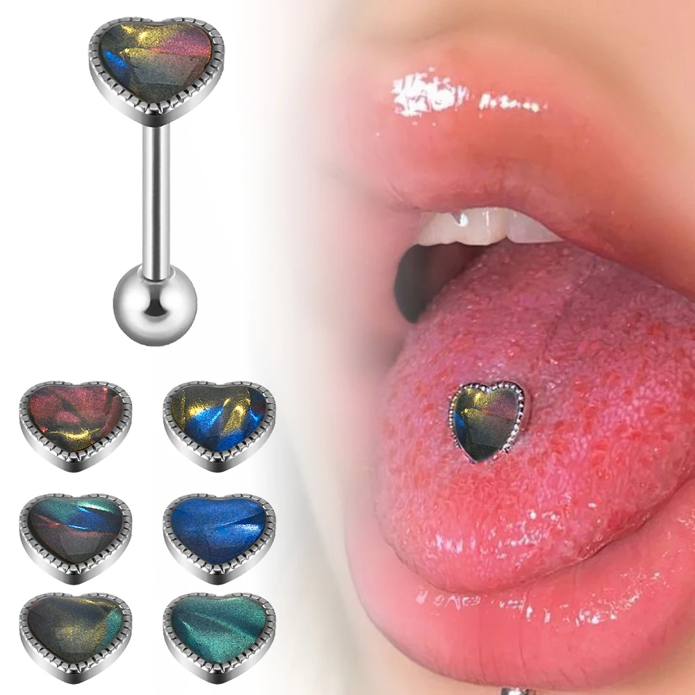 1PC Stainless Heart Shell Tongue Rings For Women External Thread Heart Shape Ear Tragus Cartilage Cheek Piercing Bory Jewelry
