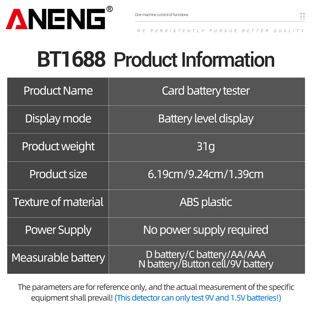 ANENG BT1688 Battery Tester C D AA AAA N 9V battery Test Detector Cell Button Universal Meter Visual Display Testing Tester Tool