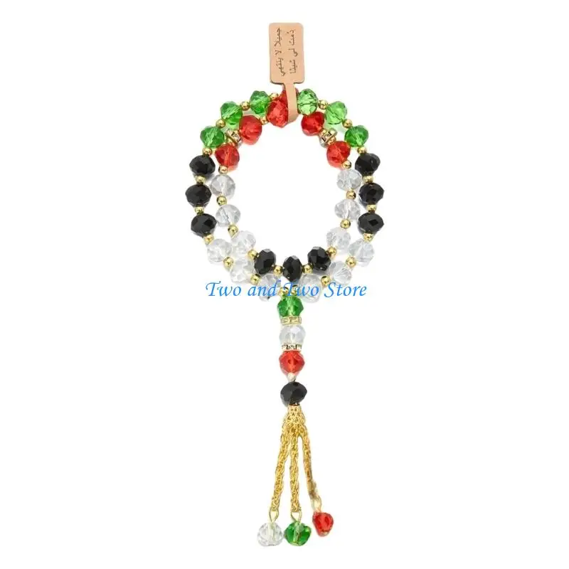 

HX6F Elegant Ramadan Festival Jewelry Handcrafted Crystal Bead Bracelet Tassels Hand Chain With Intricate Fringe Detailing