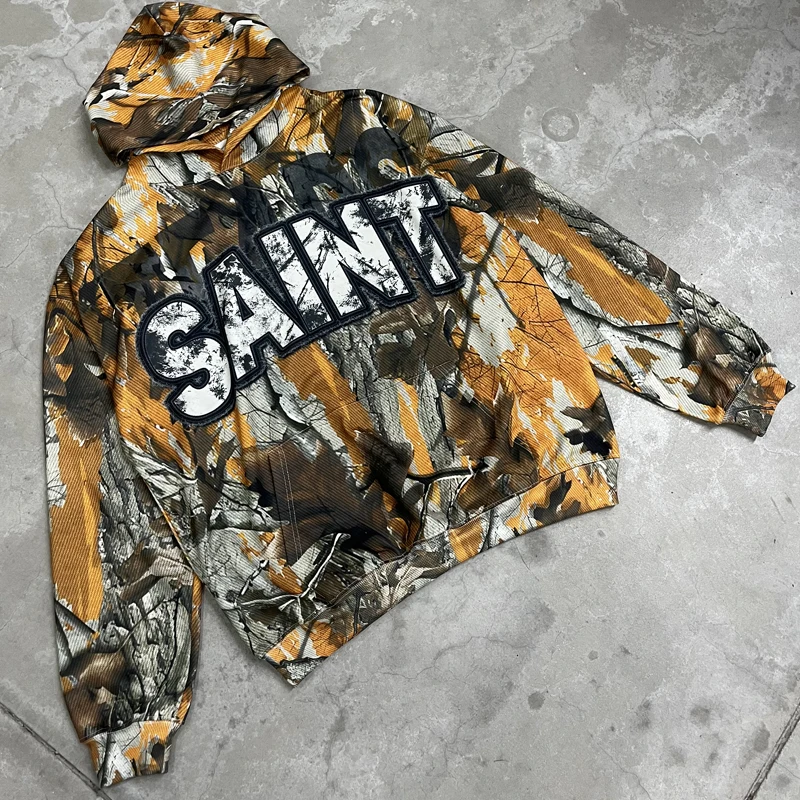 

Уличная модная Толстовка SAINT Hoody осень для мужчин и женщин Повседневная камуфляжная толстовка с капюшоном и принтом Saint