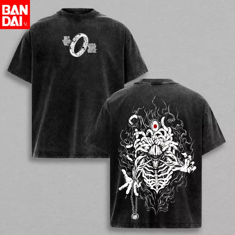 Jujutsu Kaisen Sukuna Grafik-T-Shirt im Used-Look für Herren, Streetwear, Oversize, Harajuku, Baumwolle, Kurzarm, Sommer, Sportliches T-Shirt