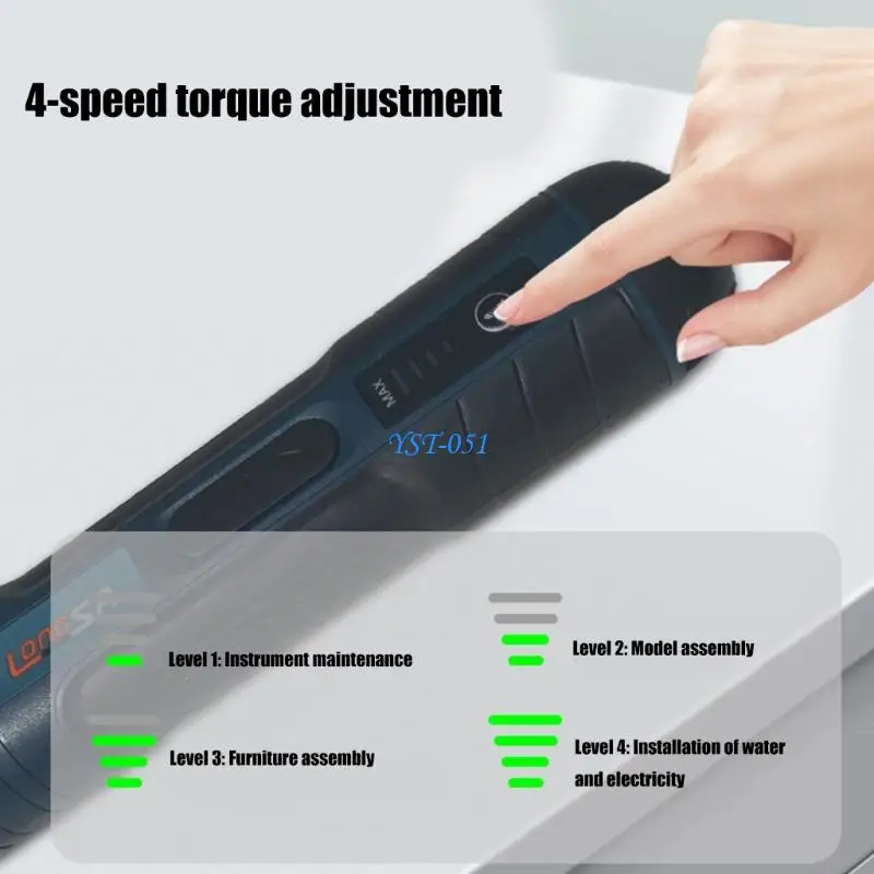 

E15A Ergonomic Electric Screwdriver 4 Torques Settings Head Battery Operated