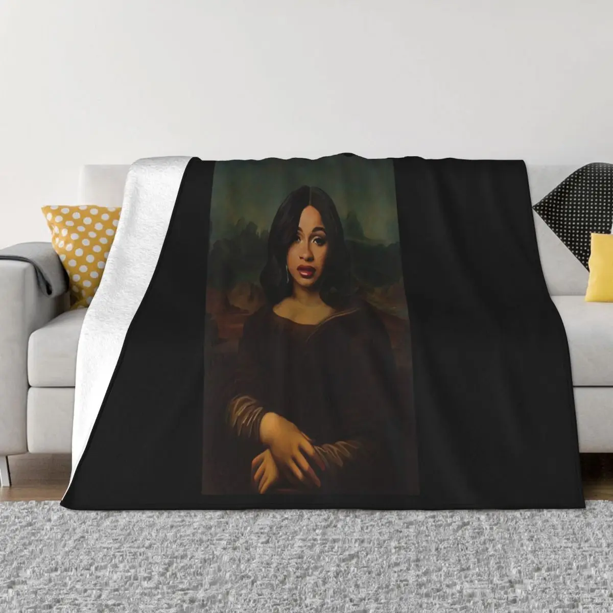 Cardi B Mona Lisa Hip Hop Portrait Funny Black Money Bag I Do Best Life Throw Blanket