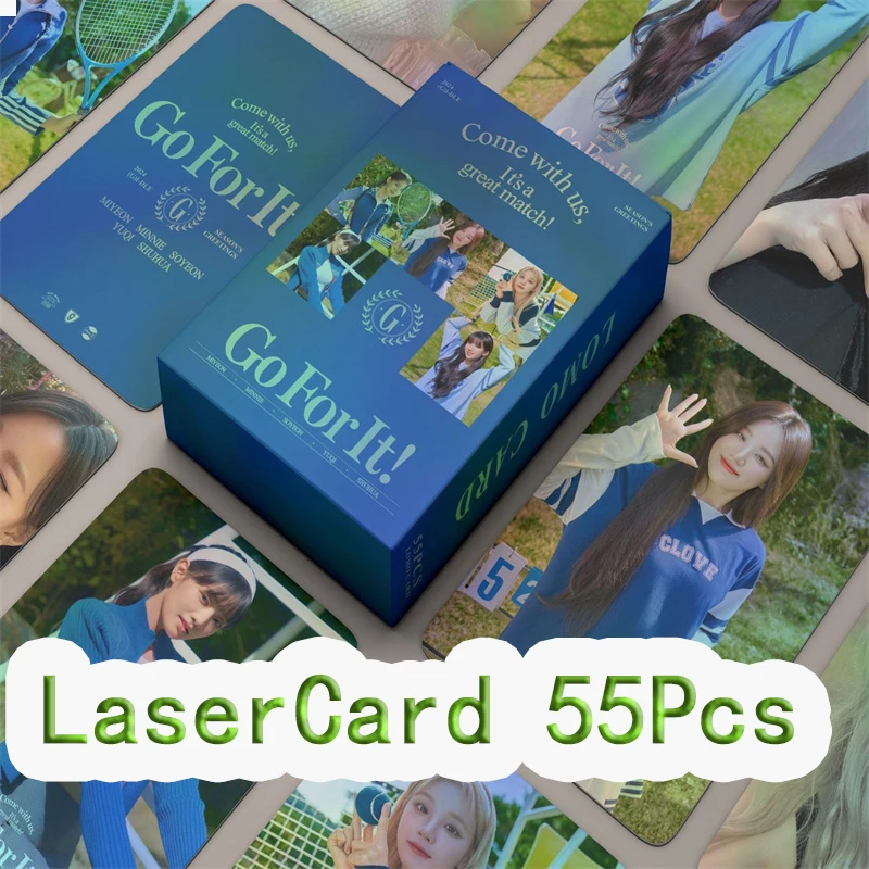 55pcs/set KPOP GIDLE LaserCard Album 2024 Season's Greetings LOMOCard MEIYEON Minnie Song Yuqi Soyeon SOOJIN Photo Card Postcard