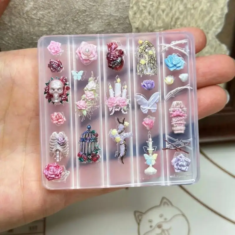 

3D Creative Transparent Nail Mold DIY Nail Art Decoration Rose Candlestick Skull Butterfly Birdcage Nail Art Carving Mold