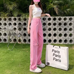 Pink Wide-leg Jeans for Women in The Summer Thin High-waisted Straight-leg Trousers Large Size Slimming Floor-length Trousers