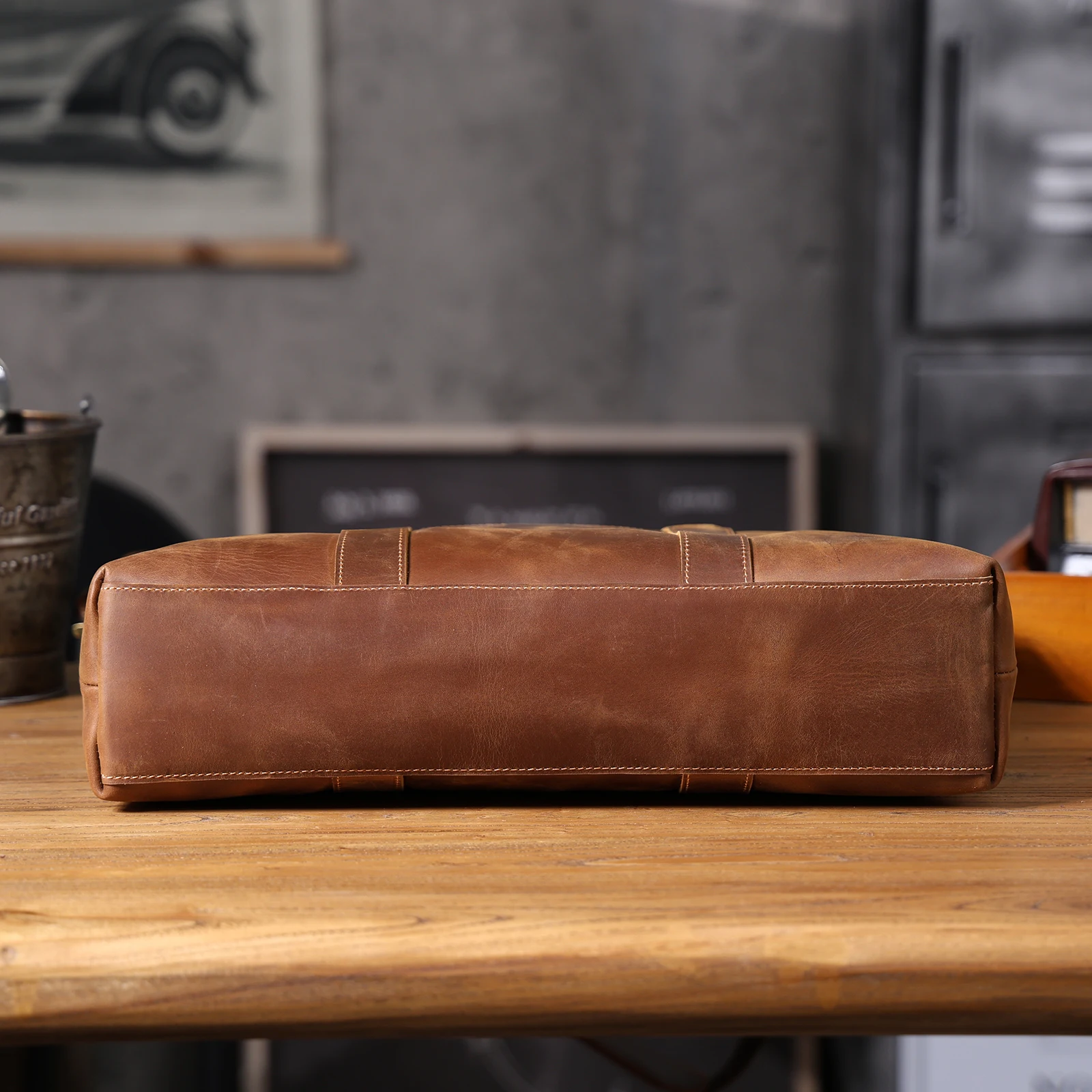 Vintage Echtleder Herren-Aktentasche 16 Zoll Laptop-Taschen Crazy Horse Leder Messenger-Handtasche Rindsleder Geschenkidee für Männer – Detail 12