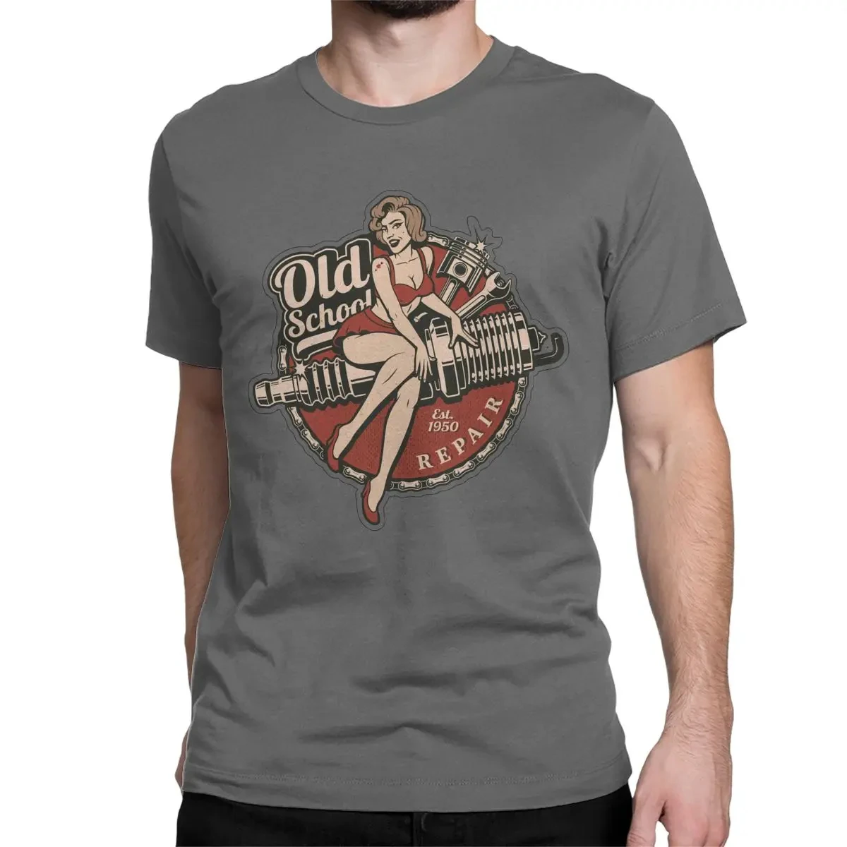 Pinup Old School T Shirt Men Cotton Awesome T-Shirts Route 66 Mother Road American Retro Tees Short Sleeve Clothes Big Size