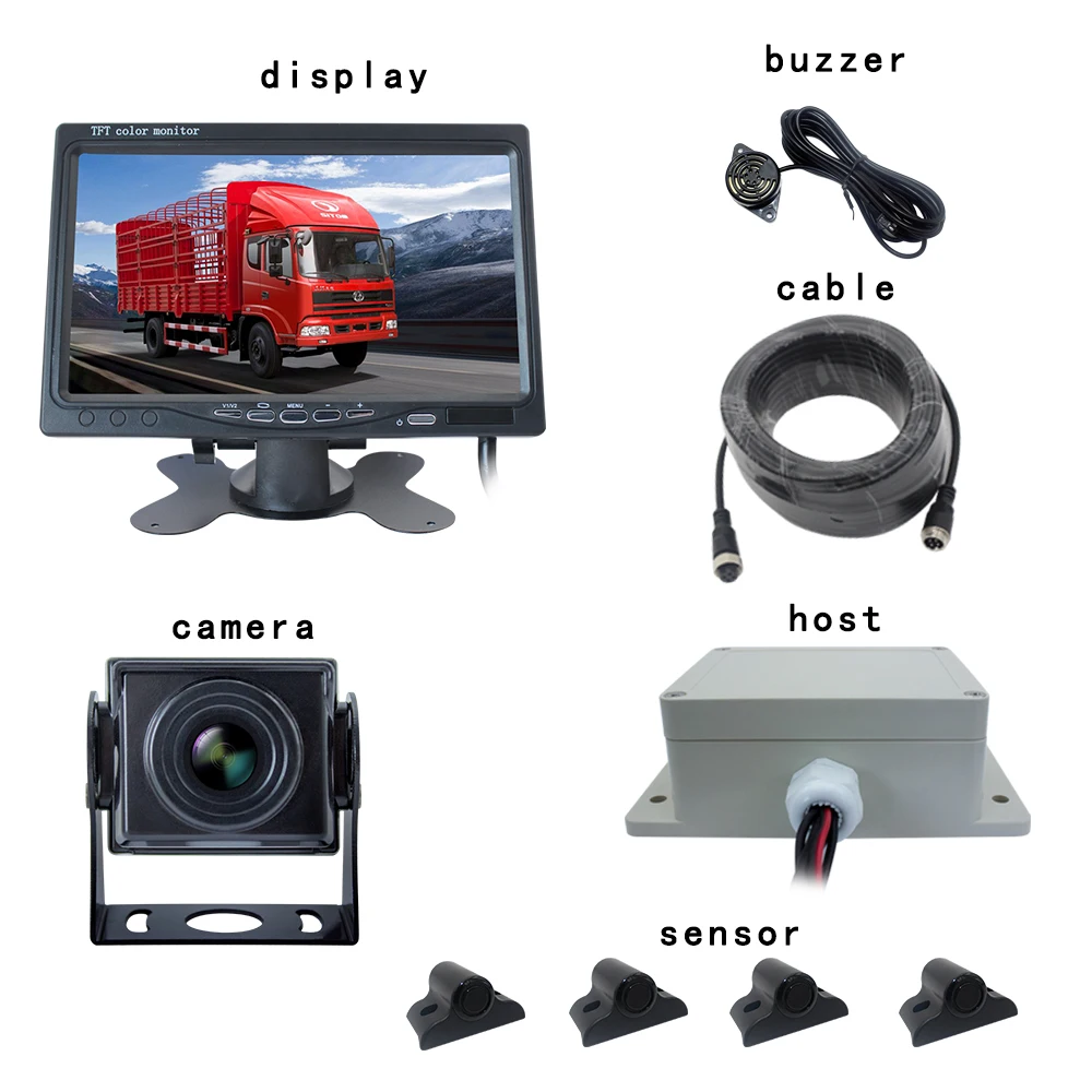 1360 degree detection rearview video 1 way truck 720p 7 inch LCD reversing high definition night vision front and rear vision