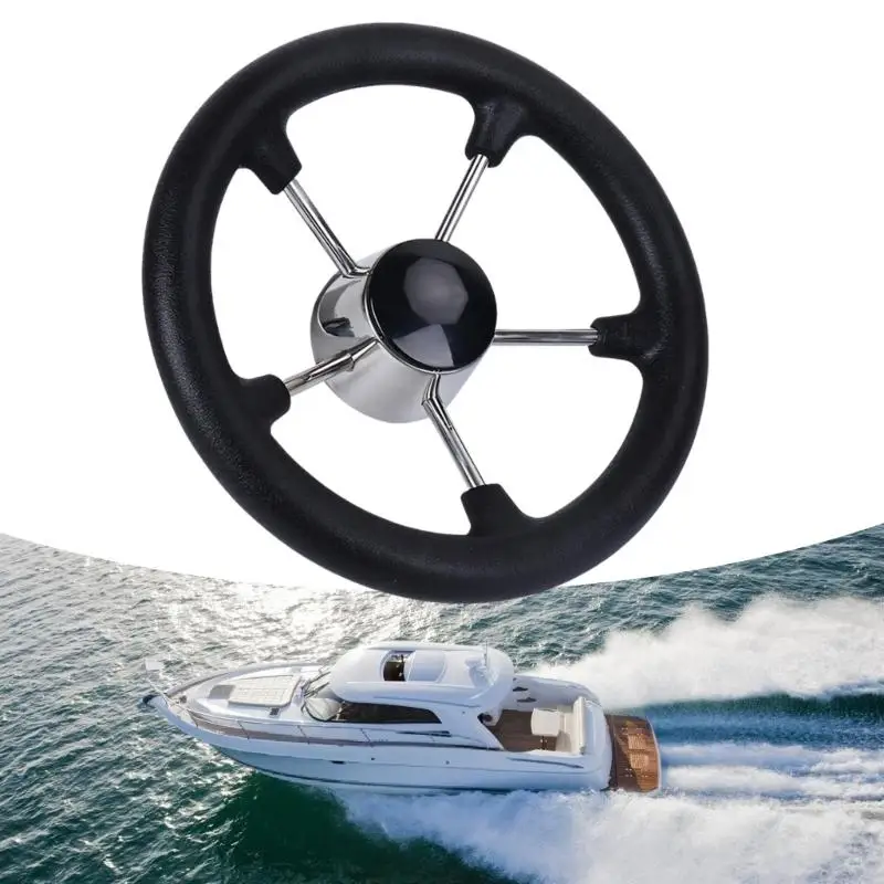 G7NA Bootszerstörer-Lenkrad mit schwarzem Schaumstoff, universell für Marine-Yacht, rostfreies Lenkrad ohne Knopf, 11 Zoll – Detail 7