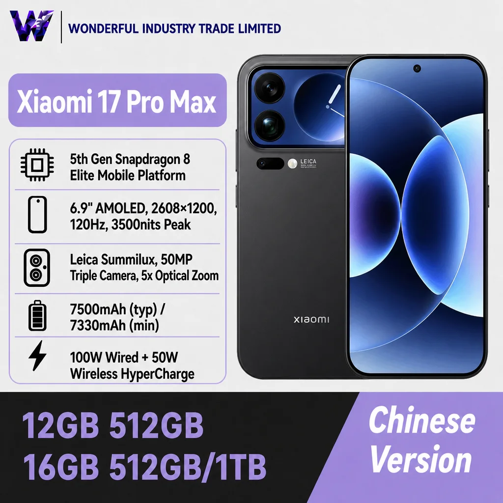 CN Version Xiaomi 17 Pro Max Smartphone Snapdragon 8 Elite Leica 50MP Camera 6.9in Display 7500mAh Battery 100W HyperCharge