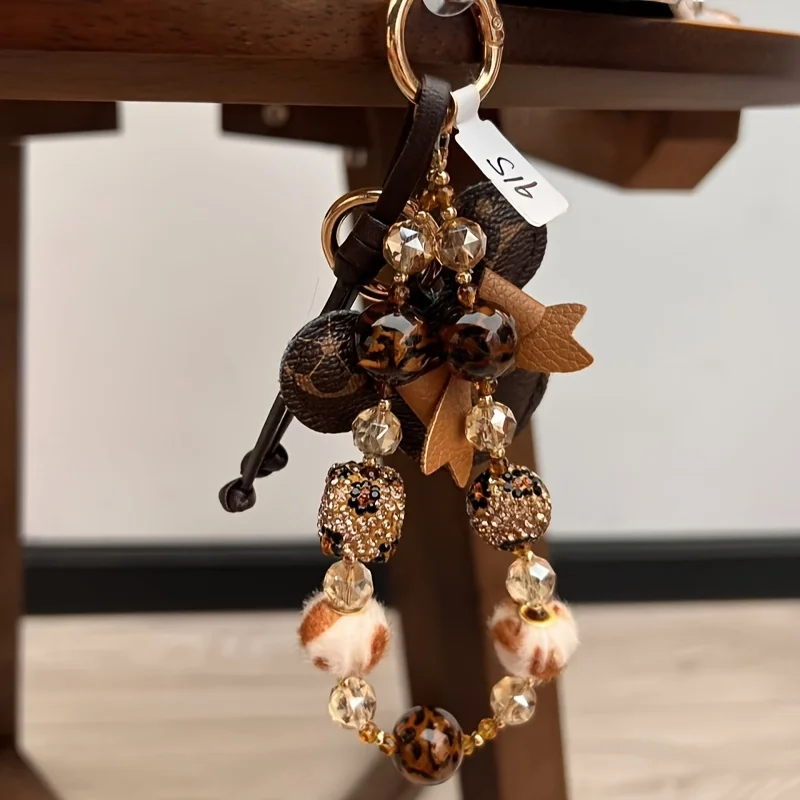 

Leopard print leather boutique pendant pendant mobile phone chain pendant DIY combination original mobile phone pendant anti-lost mobile phone lanyard pendant keychain