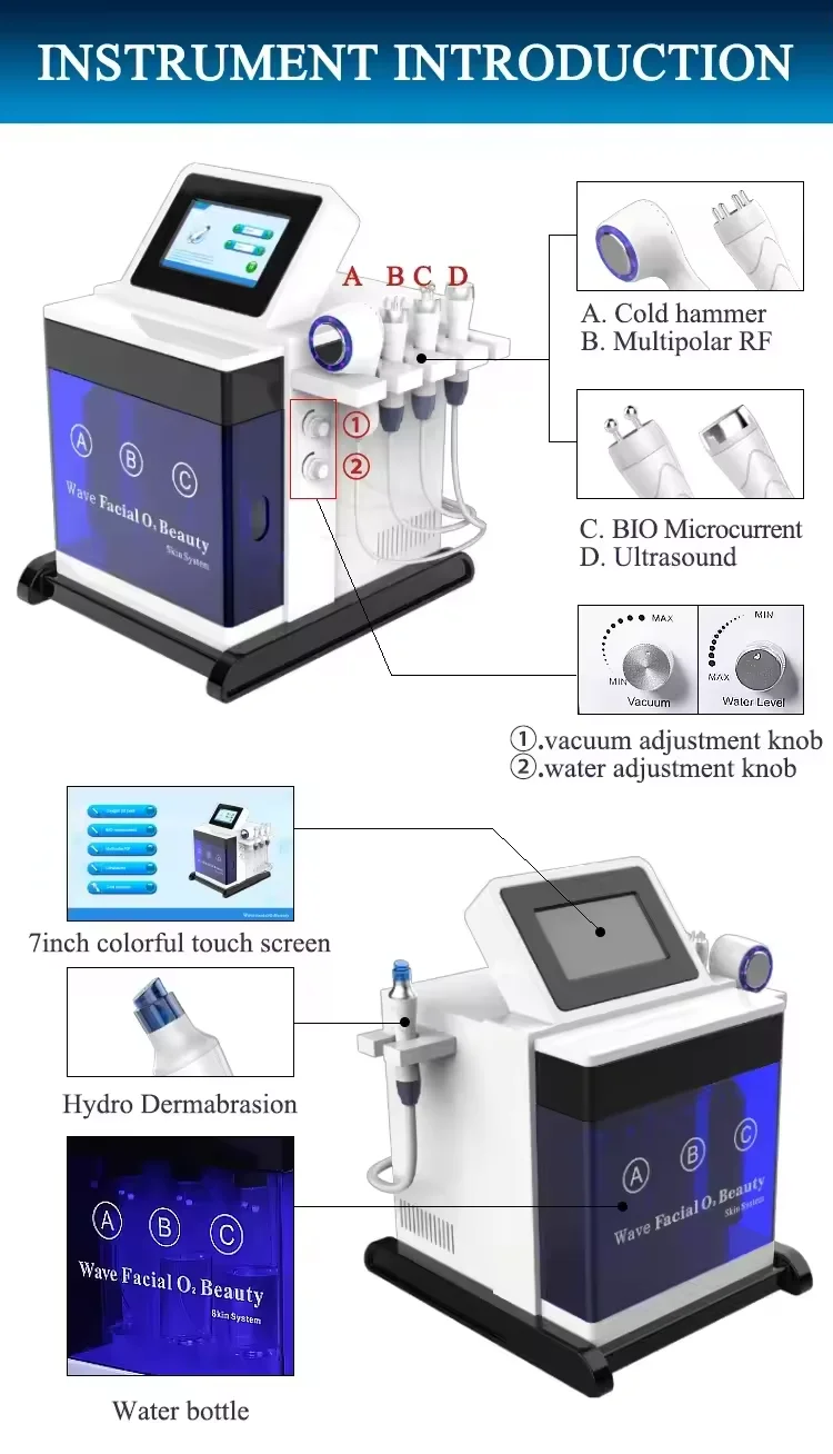 Ossigenoterapia Macchina per bucciare il getto facciale Nuovo design Dermoabrasione con acqua Dispositivo per sbiancamento della pelle per la rimozione delle rughe per trattamenti di bellezza