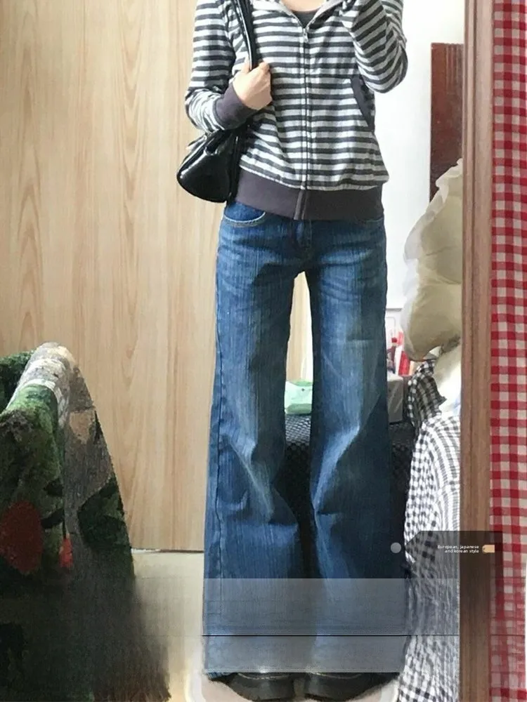 

Американские джинсы с низкой талией k Wa, прямые джинсы, женские осенне-зимние расклешенные длинные брюки больших размеров для похудения