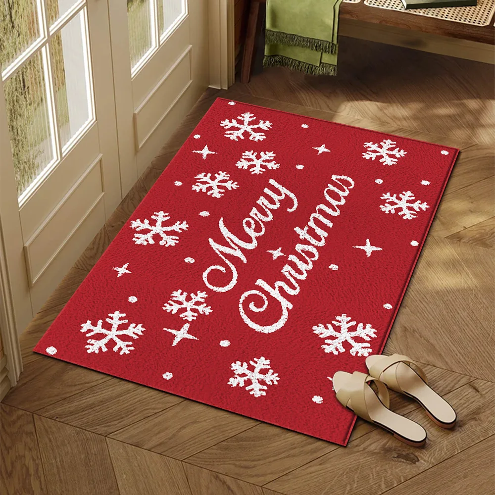 Merry Christmas Snowflakes Living Room Bedroom Carpet Kitchen Bath Non-slip Area Rug Entrance Doormat Home Decoration Floor Mat