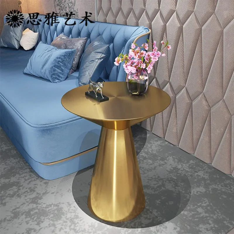 for Light Luxury Round Edge Stainless Steel Small Coffee Table Modern Simple Living Room Sofa Side Corner Table for Mall