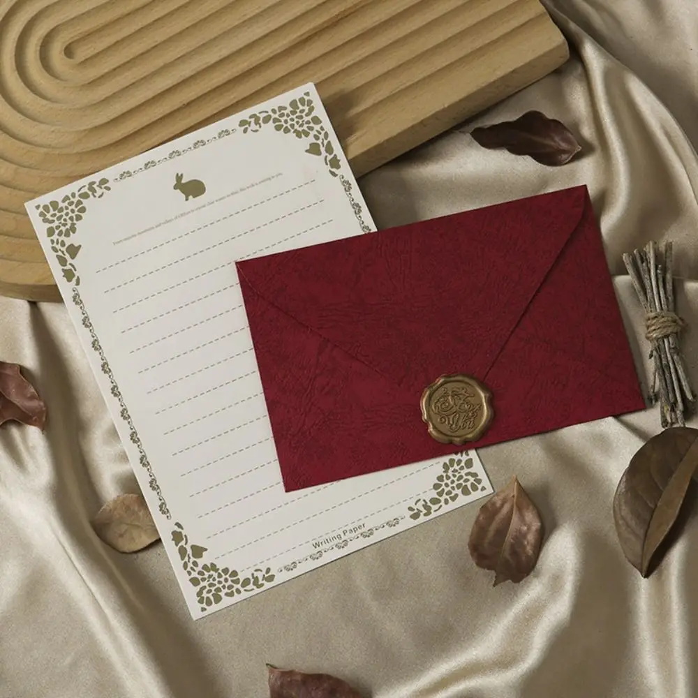 1set with Paint Prints Envelopes Set Bronzed Seal Vintage Decoration Letter Paper Set Invitation Card with Letter