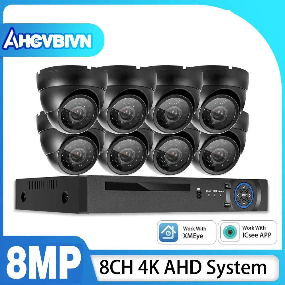 8CH 8MP H.265 4KAHDE CCTV DVR Kit Security Camera Indoor Outdoor HD Night Vision Audio Video Surveillance Set Xmeye
