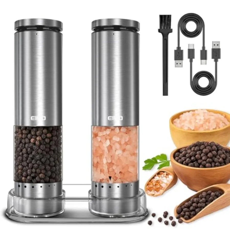 

Electric Salt and Pepper Grinder Set Rechargeable Automatic Salt and Pepper Shakers Mills External Adjustable Coarseness Kitche