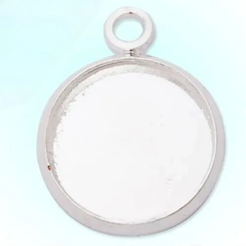 

50 Silver Pendant Trays Fit 10mm Round Cabocon Base Metal Bezel
