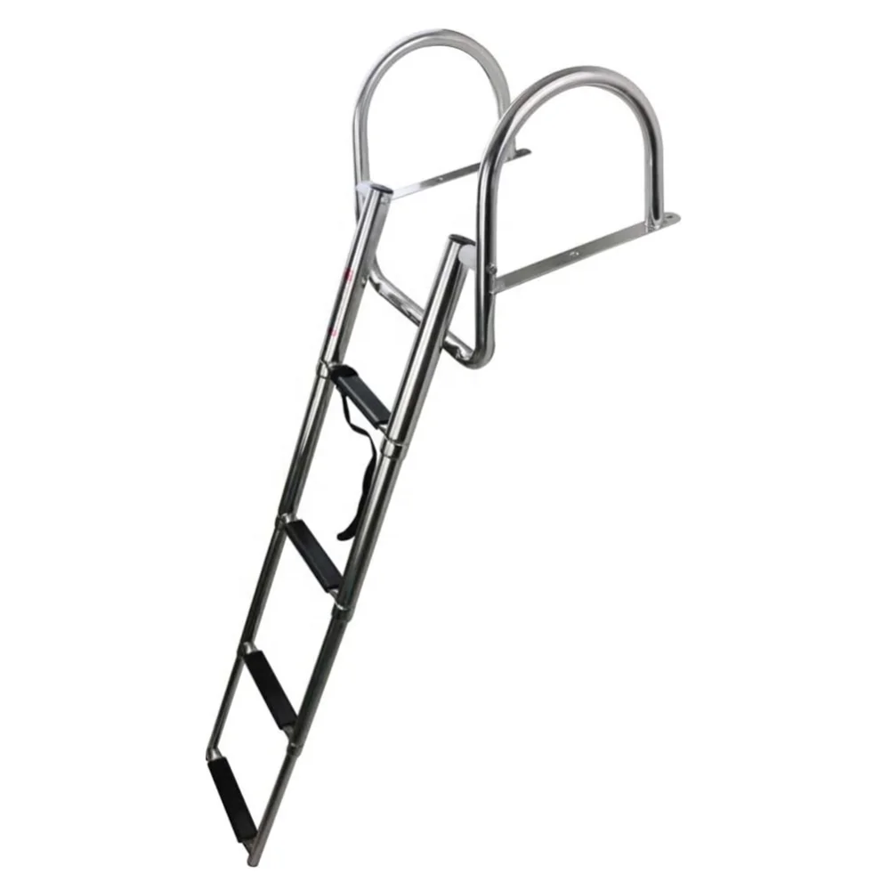 

Little Dolphin 316 Stainless Steel 4-Step Flat Front Folding Ladder Yacht Pontoon Boat Telescoping Ladder