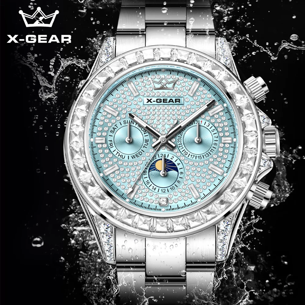 X-GEAR Fashion Business Luxus Herren Automatikuhr mit leuchtendem und wasserdichtem Edelstahlarmband