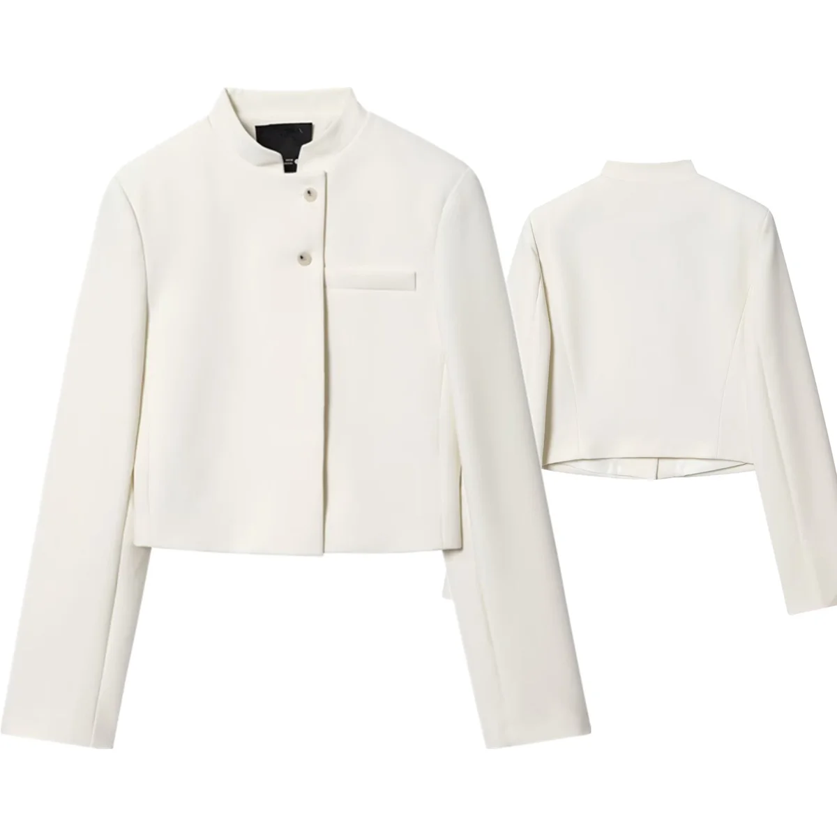 Maxdutti French Office Ladies Elegant Round Neck White Suit Jacket Autumn Minimalist Commuting Casual Short Jacket For Women