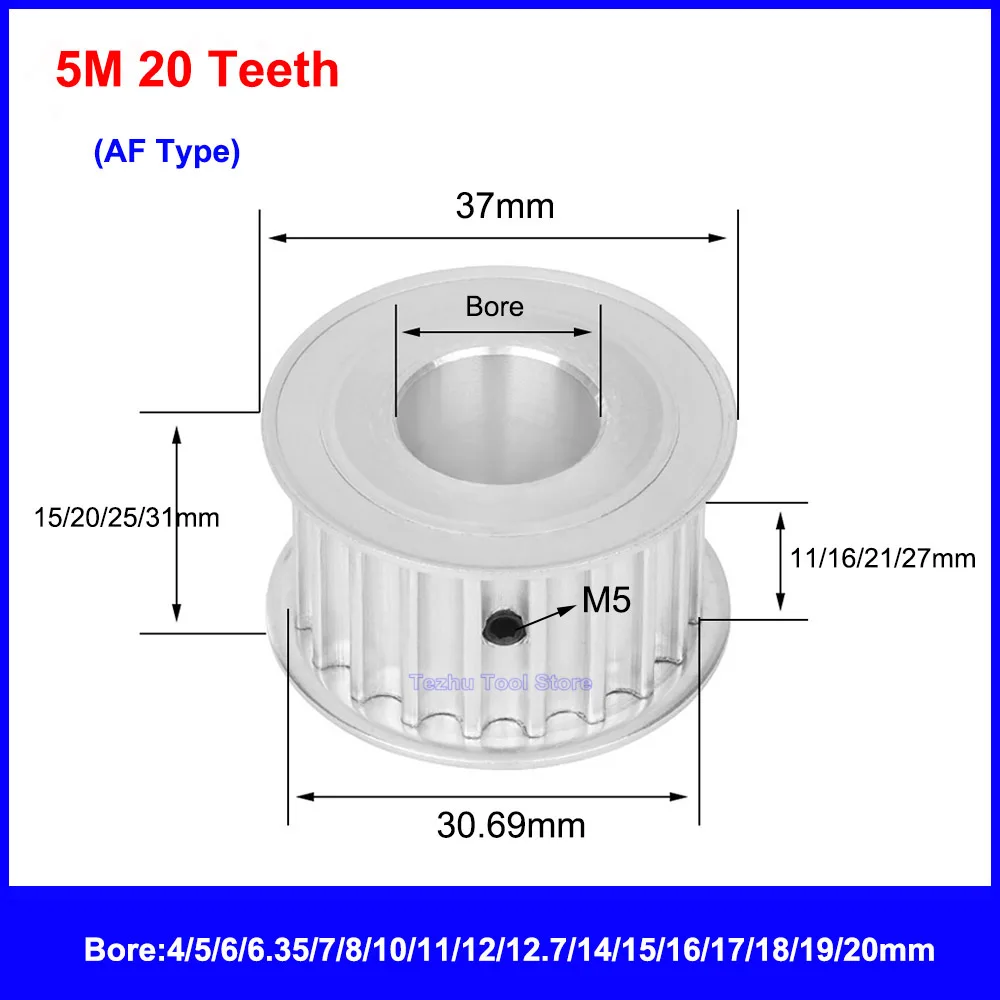 1 pz HTD 5M puleggia dentata 19 denti 20 denti cinghia sincrona larghezza ruota 11/16/21/27mm foro 4mm-20mm parti di trasmissione