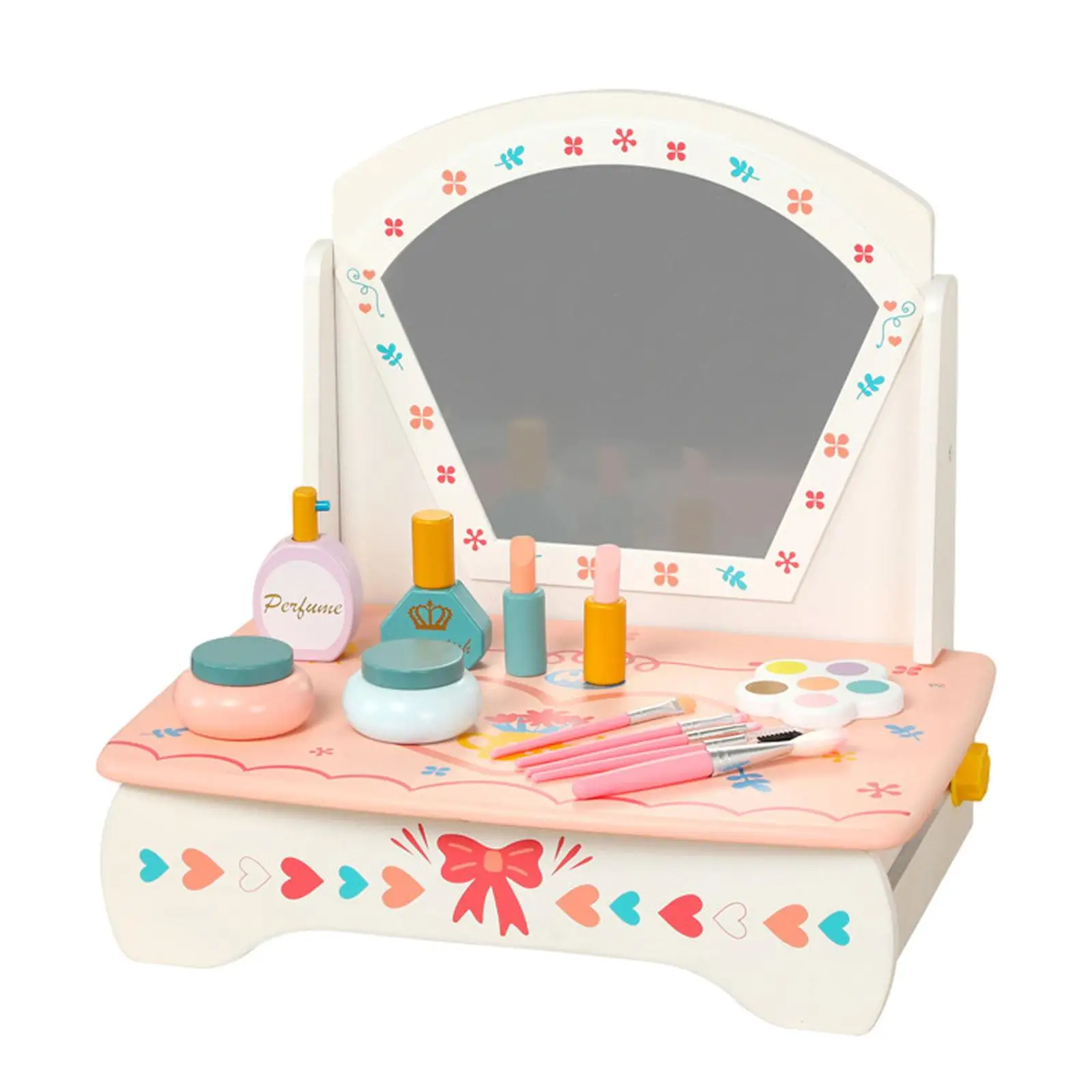 Wooden Vanity Table Toy Beauty Salon Play Set for Age 3 4 5 6 Children