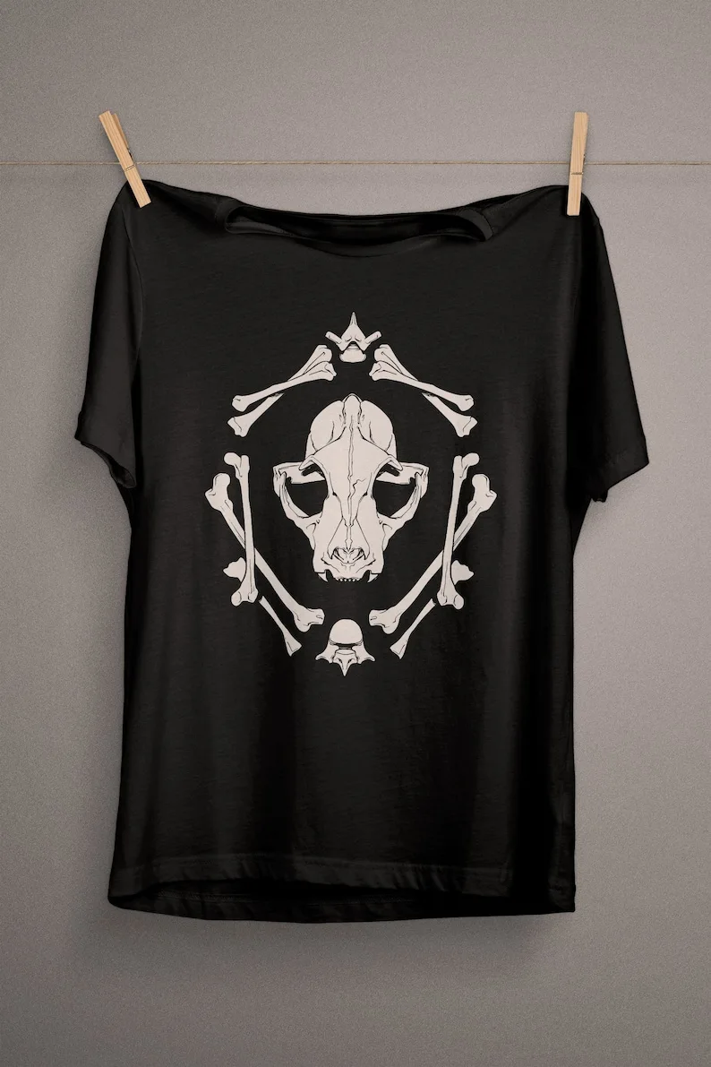 Cat Skull Bone Wreath T-Shirt | Goth Aesthetic | Witch Alt Clothing | Wicca Pagan Goblincore