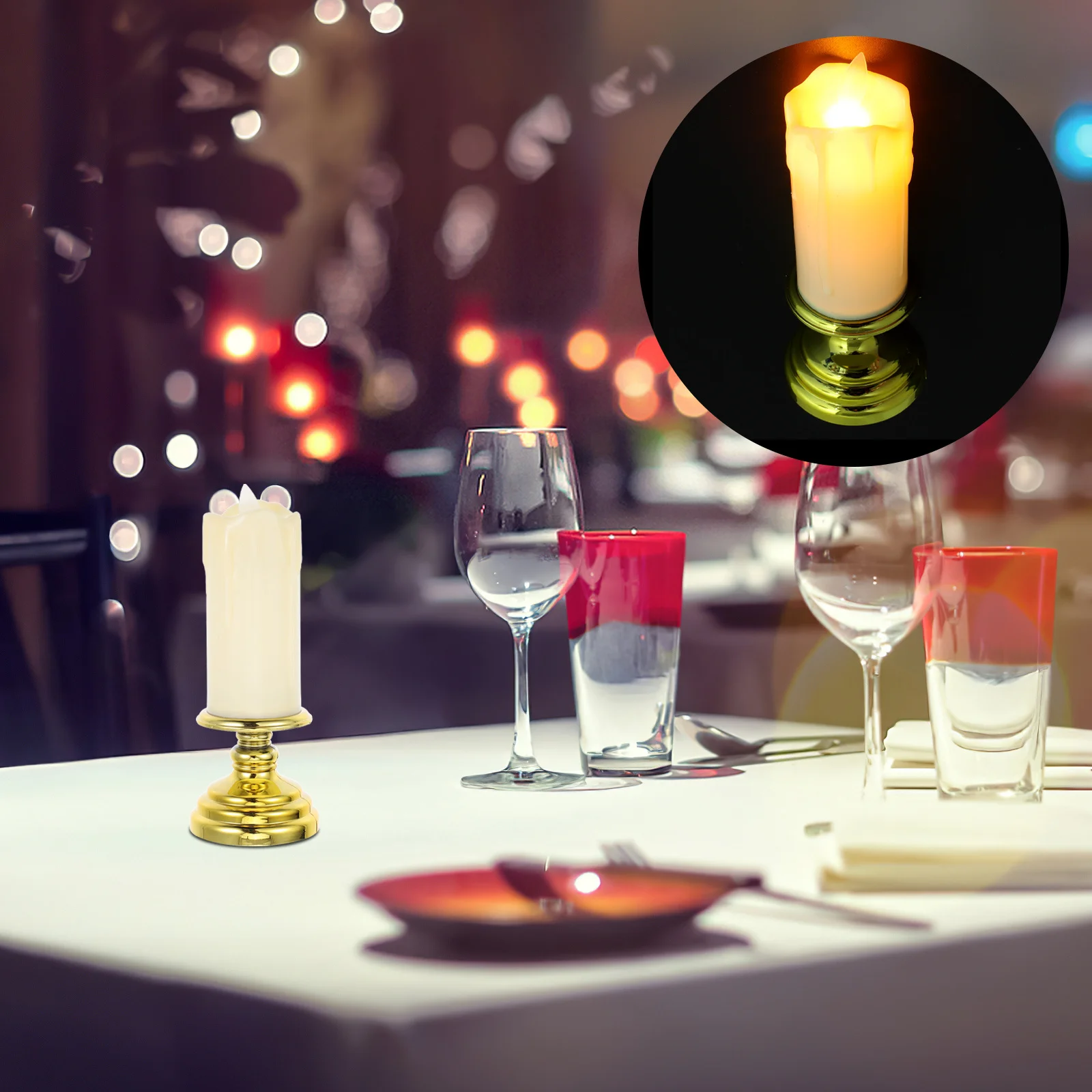 

Realistic Led Flameless Candles Gold Base Flickering Pillar Candlesticks For Wedding Home Decor Safe Portable Waterproof